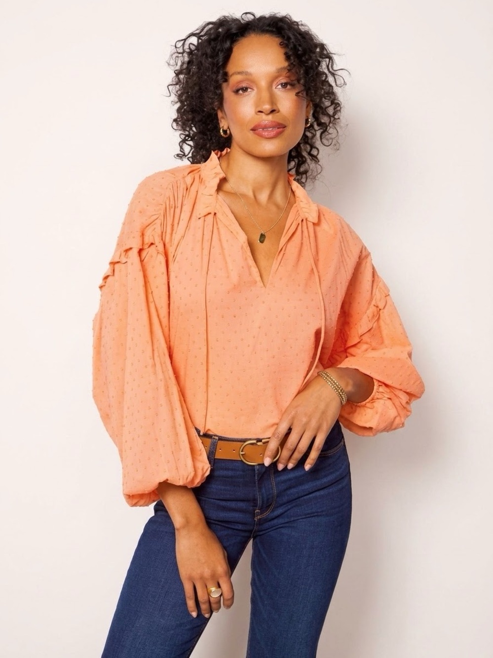 Cleobella Phoenix Puff Sleeve blouse Top Small Orange Fall Boho Cottagecore